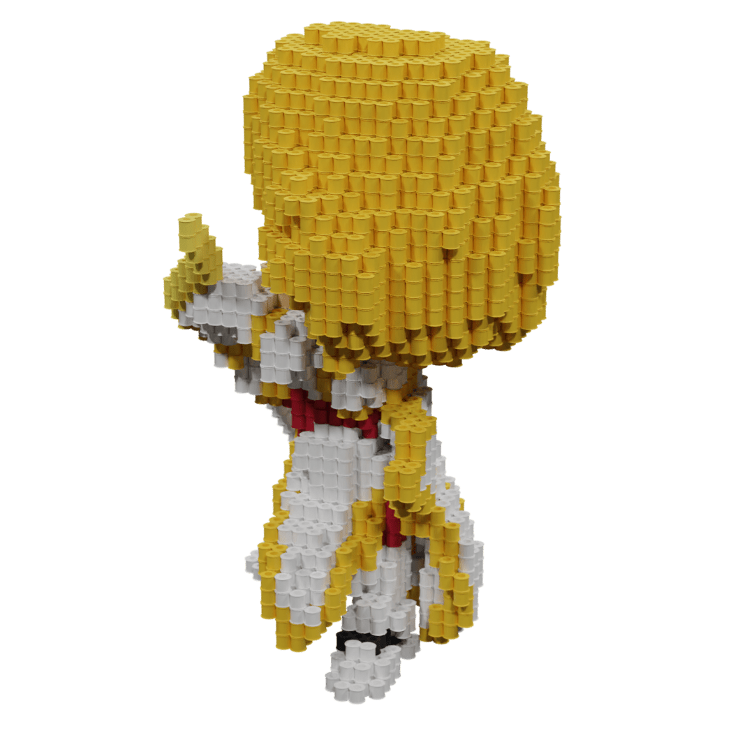 Patrón Cha Hae-in Solo Leveling fusebeads 3D - Vista trasera mostrando cabello rubio y armadura