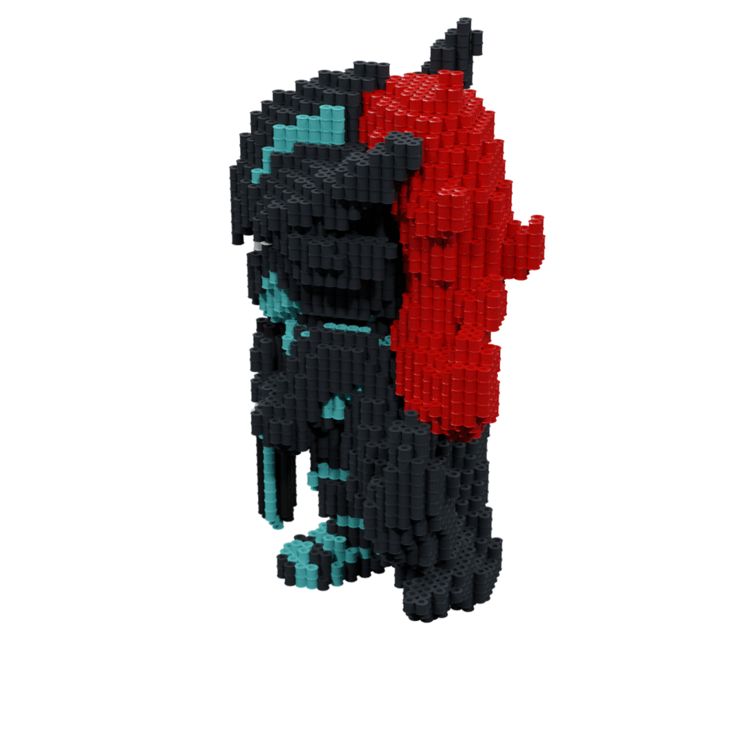 Patrón Igris Sombra Solo Leveling fusebeads 3D - Guerrero armadura negra con capa roja vista lateral épica