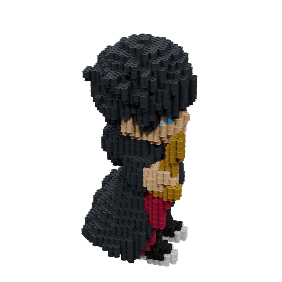 Patrón Sung Jin-Woo Solo Leveling fusebeads 3D - Protagonista vista lateral con cabello negro y ropa formal característica