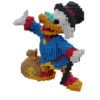 Patrón Tío Gilito Disney fusebeads 3D - Vista frontal figura completa con levita azul y sombrero negro