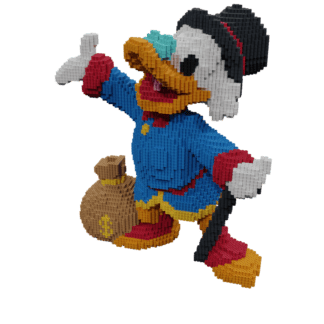 Patrón Tío Gilito Disney fusebeads 3D - Vista frontal figura completa con levita azul y sombrero de copa negro